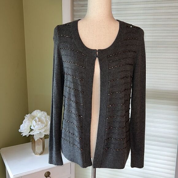 Talbots Grey w beading Lambswool Cardigan sweater Women’s S New w Tags - Picture 2 of 16